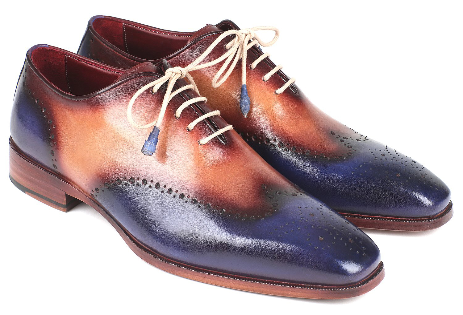 Paul Parkman ''097BX11" Blue / Camel Genuine Leather Wingtip Shoes.